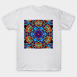 Psychedelic Kaleidoscope Flower Red Green and Blue T-Shirt